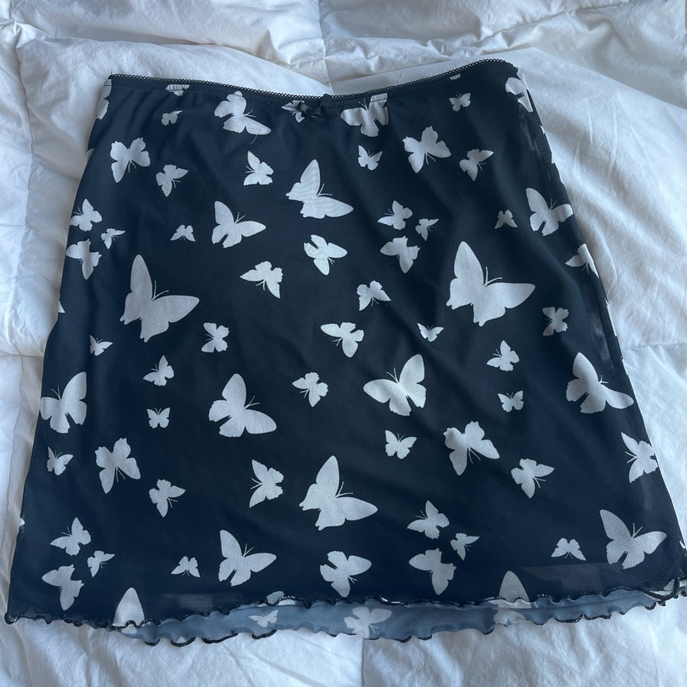 wild fable Black Mini Skirt with White Butterfly Print